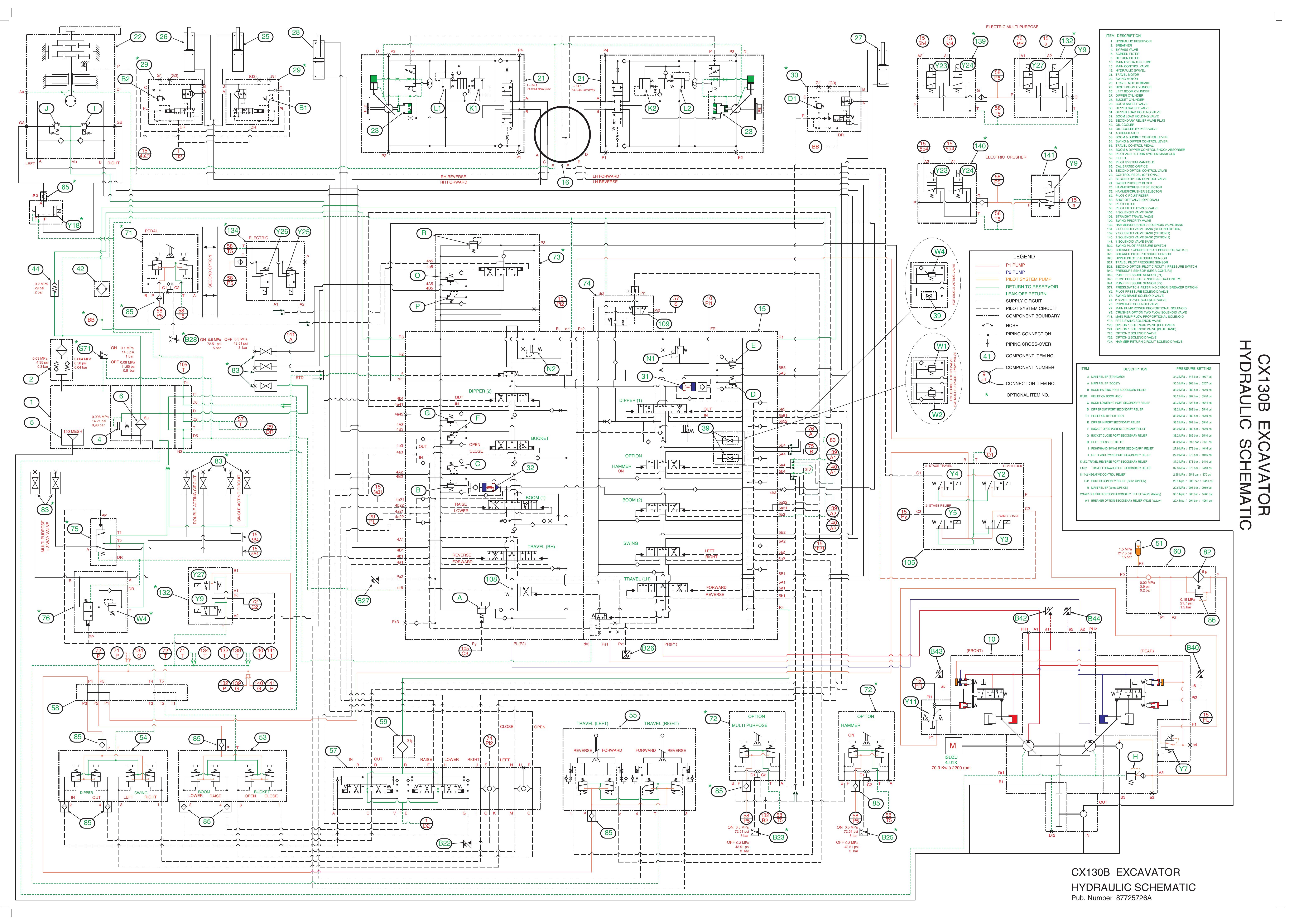 CX130B Tier 3 Crawler Excavator Hydraulic Schematic